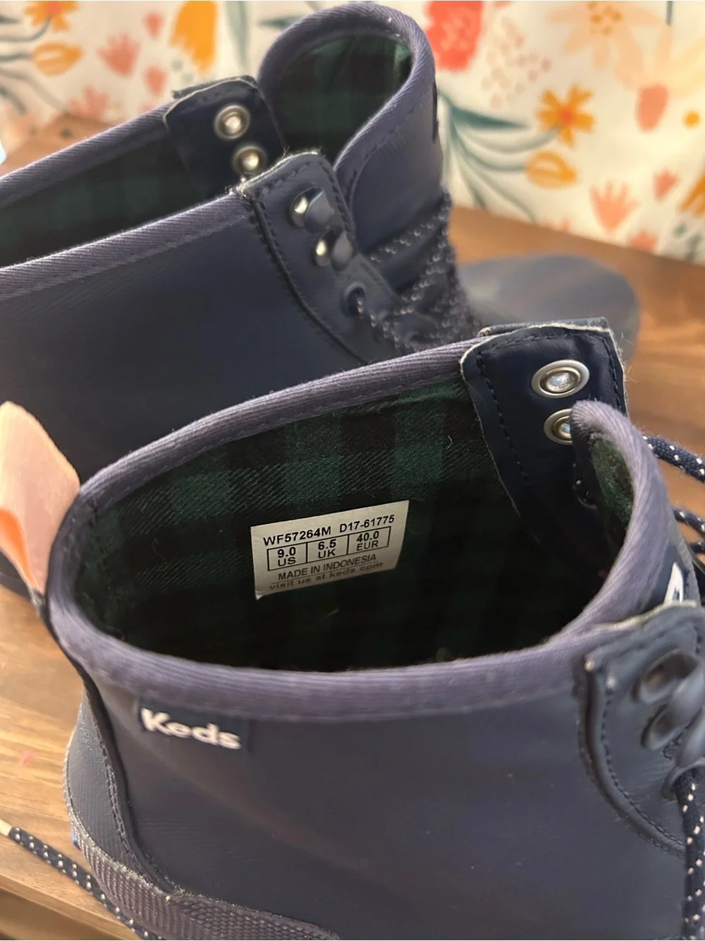 Keds Scout Splash Rain Boots Navy Pink Women’s US 9 Water Resistant Flannel
